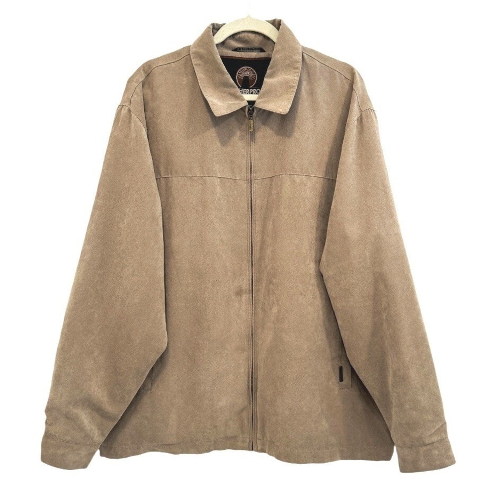 Weatherproof Garment Co Mens XL Tan Faux Suede Full Zip Harrington‎ Jacket XL